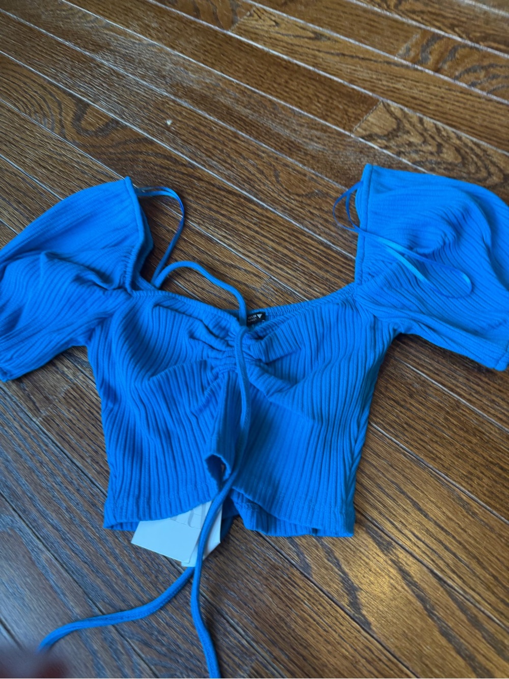 Zara Cobalt Blue Ribbed Tie-Front Crop Top